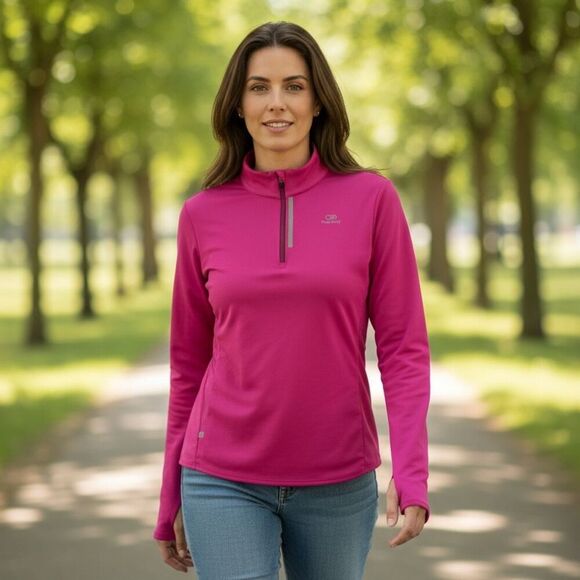 Decathlon Women's Pink Quarter-Zip Pullover M Long Sleeve Running Top - Picture 1 of 5